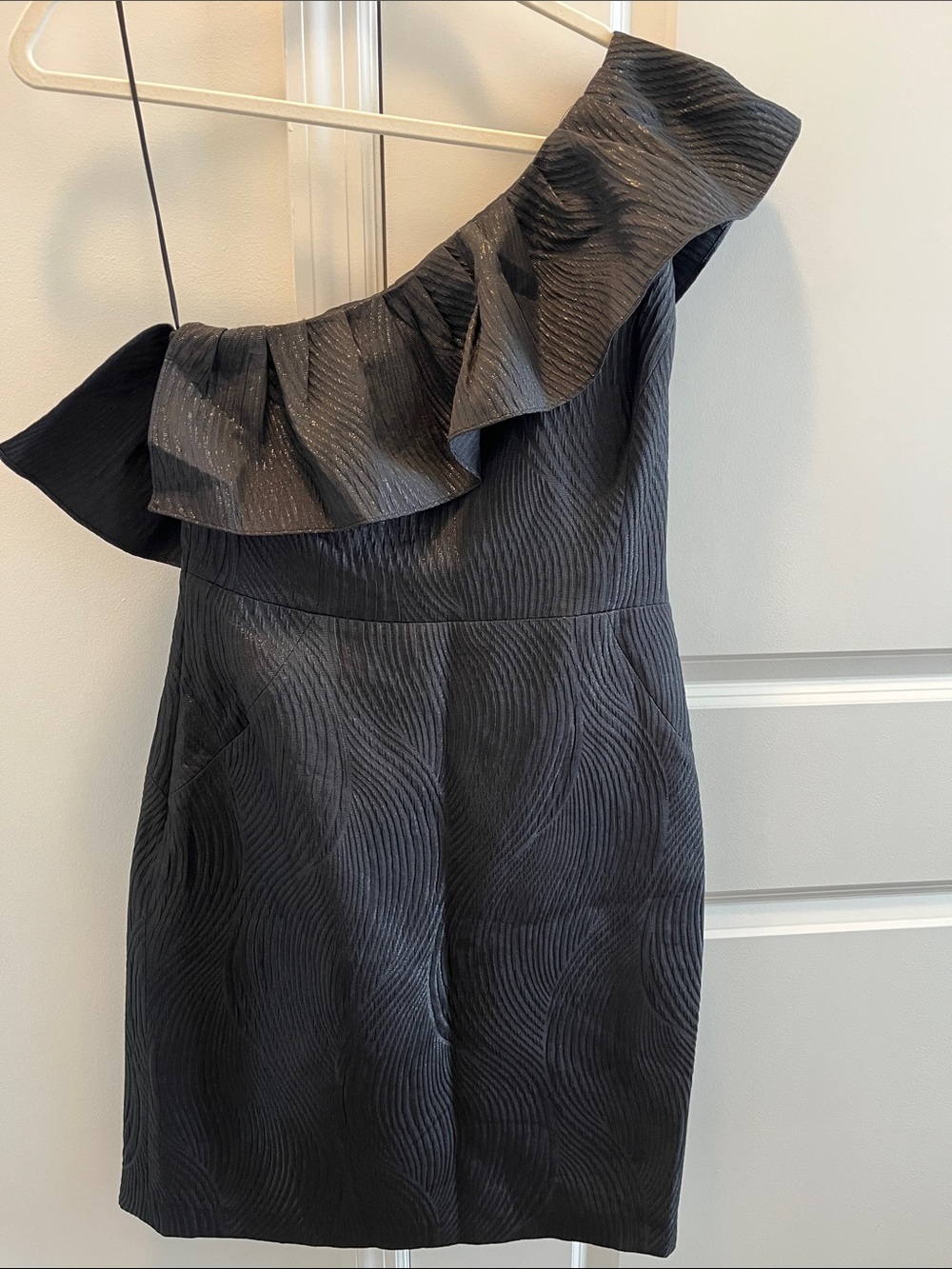 One-Shoulder Black Ruffle Cocktail Dress - Picture 2 of 4